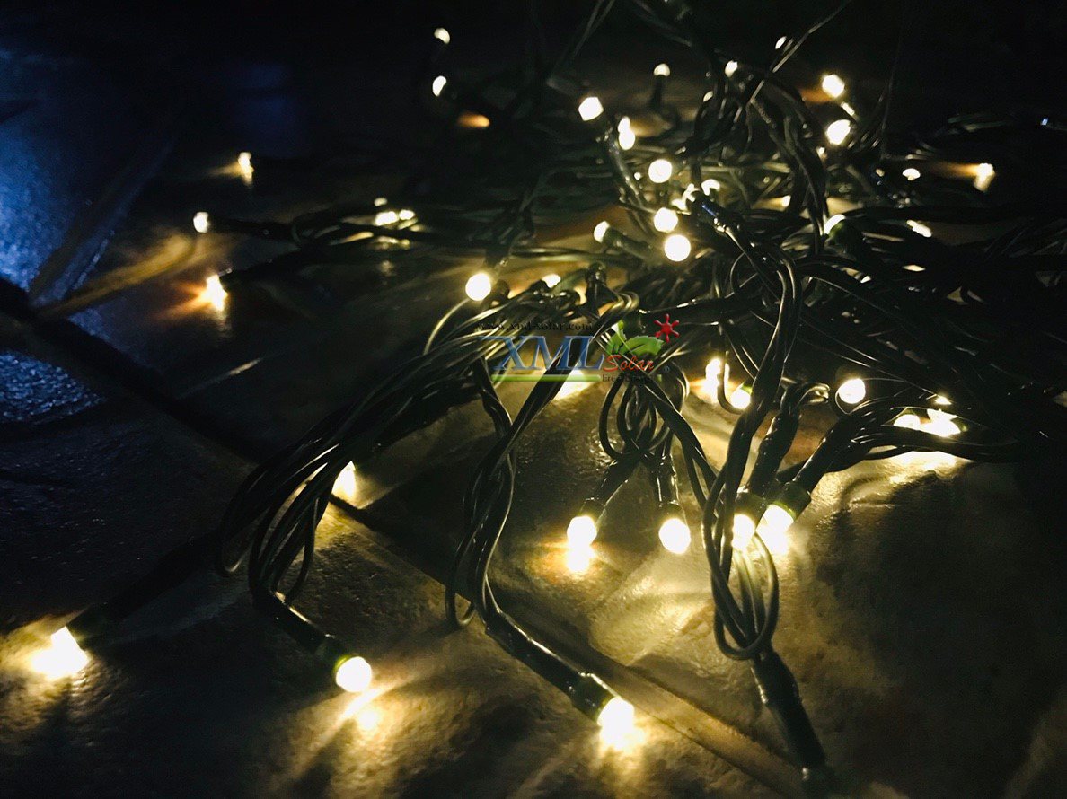 ไฟกระพริบโซล่าเซลล์ 100 LED (เเสง : เหลืองวอมไวท์)
