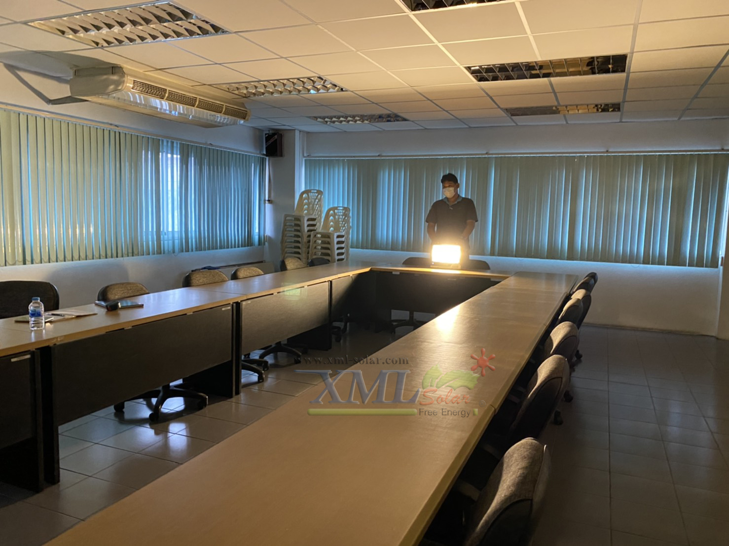 ไฟสปอตไลท์โซล่าเซลล์ 300 Watt กล่องสีน้ำตาล (เปิดได้ 3 แสง)