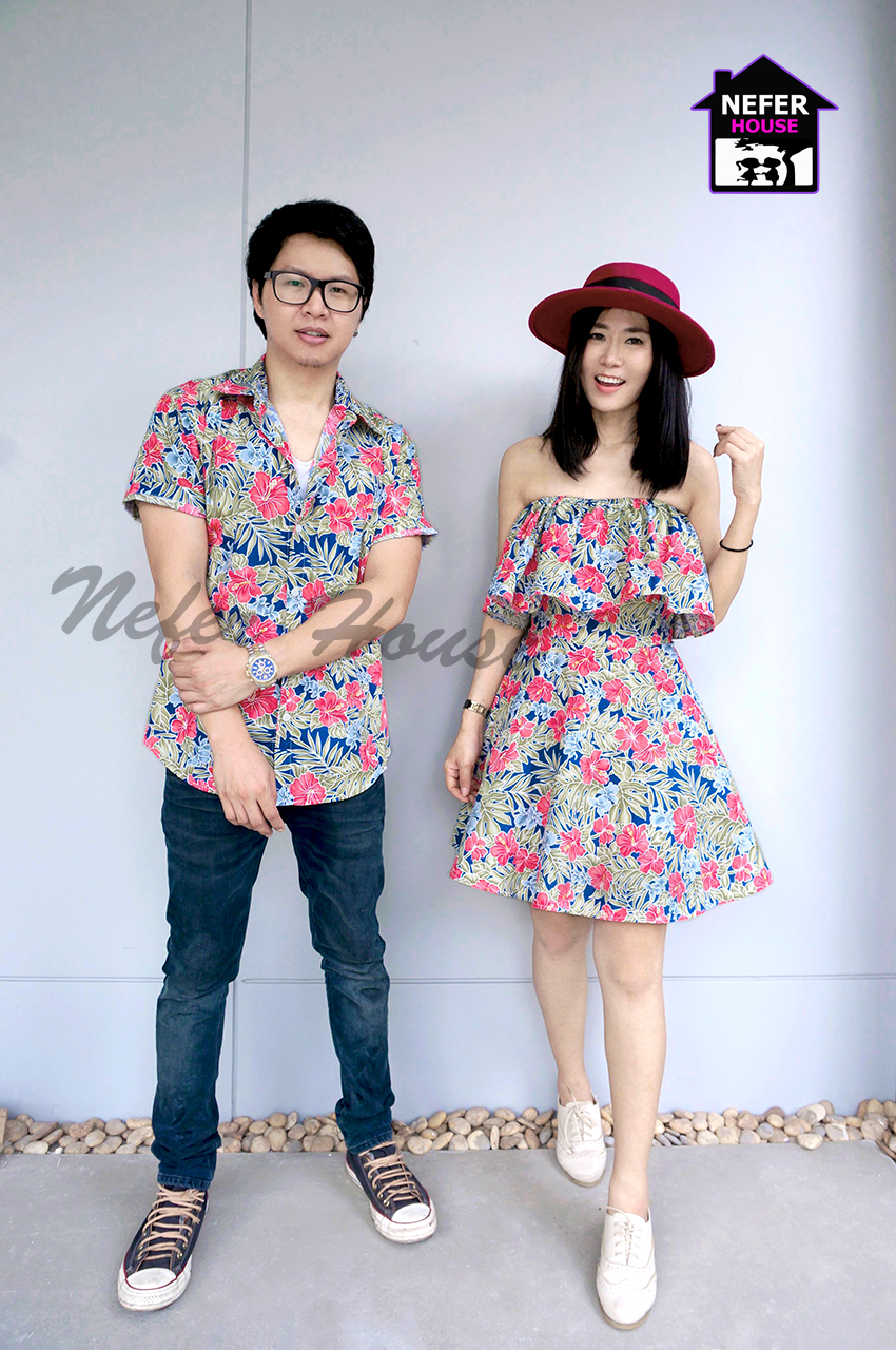 เสื้อคู่รักลายดอกชุดไปทะเลไปเที่ยว