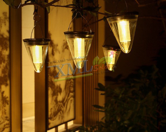 โคมไฟห้อยโซล่าเซลล์ ทรงกรวย รุ่น หลอดแท่ง (แสงขาว + เหลือง)