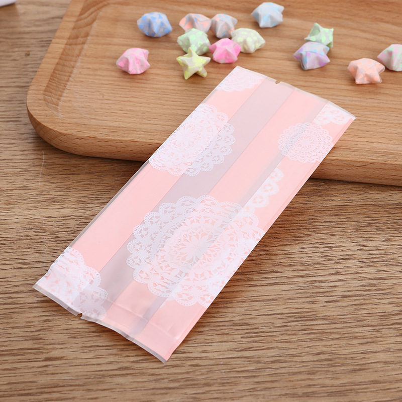 ถุงคุ๊กกี้ ถุงเบเกอรี่ แบบจีบข้าง สีชมพู 50 ใบ/ห่อ (Size : 5.5*13.5+3 cm.)