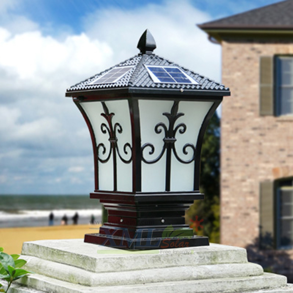 โคมไฟหัวเสาโซล่าเซลล์ + AC ทรง Grand เเบบที่ 2 (สีดำ) (เเสง : ขาว + เหลืองวอมไวท์) (45 cm.)