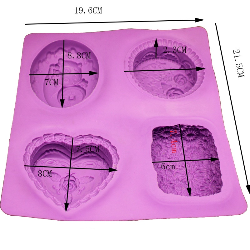 แม่พิมพ์ซิลิโคน พิมพ์สบู่ พิมพ์วุ้น พิมพ์ขนม รูปดอกไม้ 4 ช่อง (น้ำหนักสบู่ : 65-120 G.)