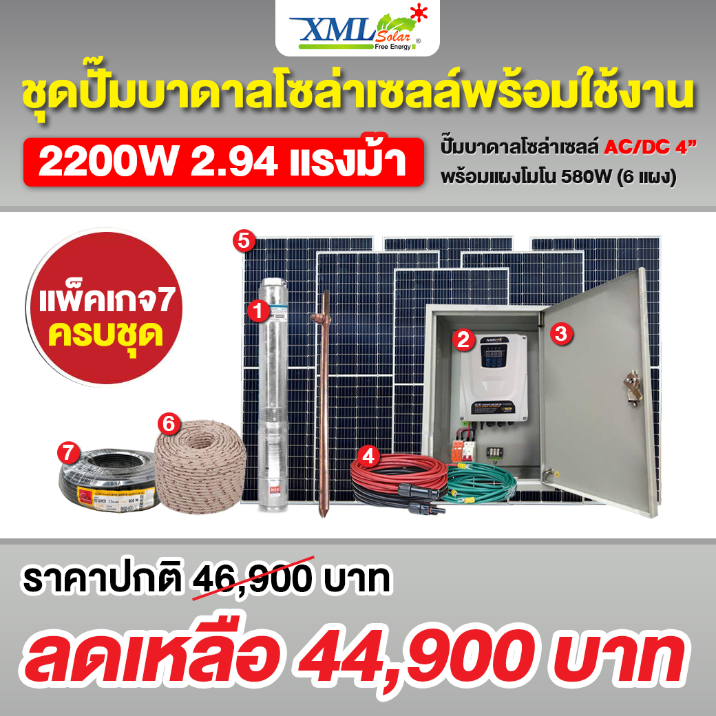 ชุดปั๊มบาดาลโซล่าเซลล์ AC/DC 2200W 4/2 นิ้ว + แผง MONO 580W (6แผง) + ชุด ตู้ปั๊มโซล่าเซลล์