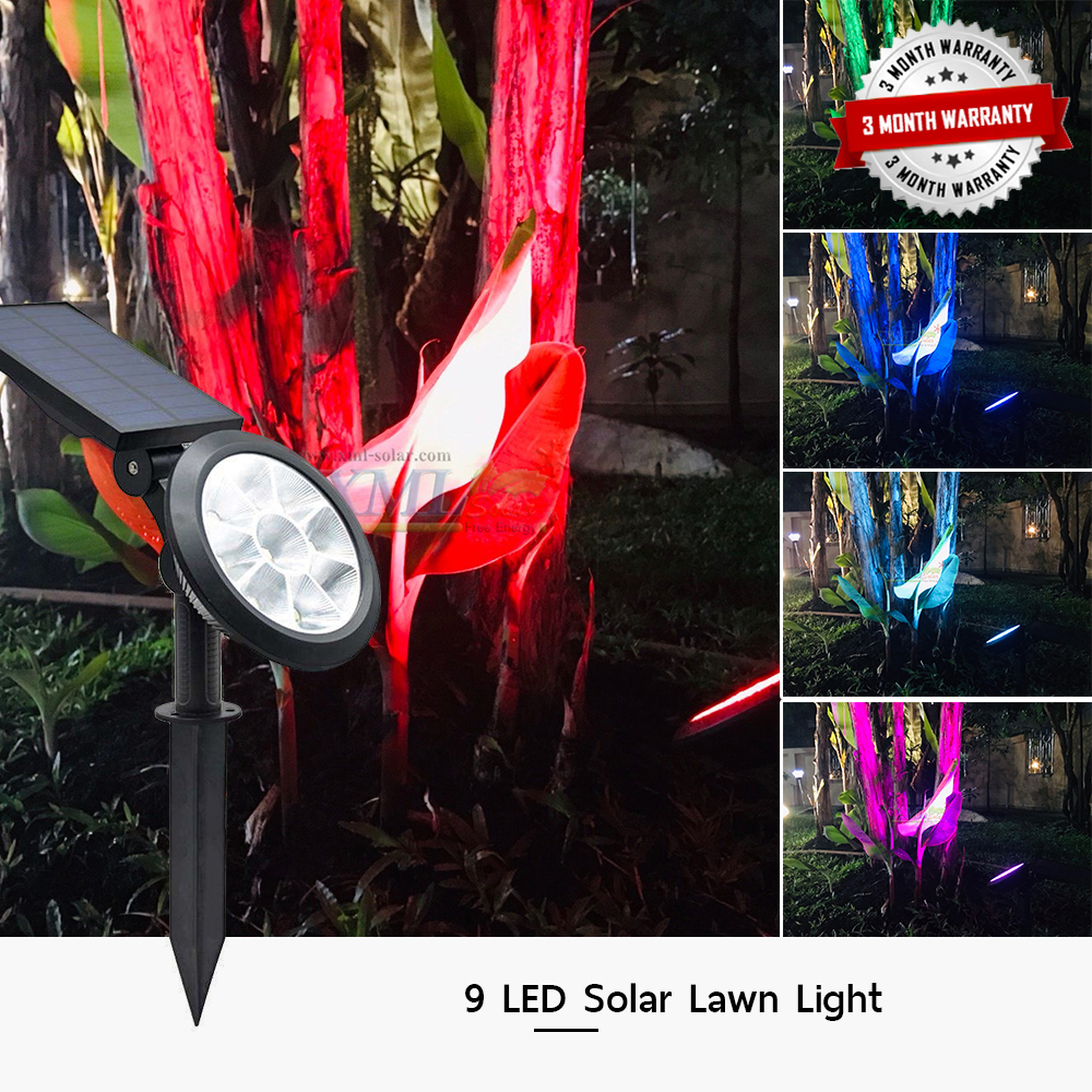 สปอร์ตไลท์ปักสนามโซล่าเซลล์ 9 LED(super bright) (เเสง : หลากสี)