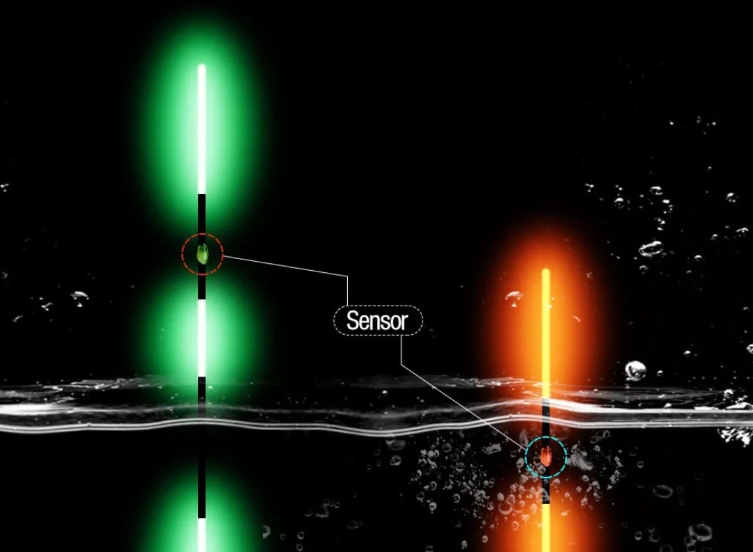 ทุ่นไฟชิงหลิว มีเซนเซอร์ เปลี่ยนสีไฟเมื่อทุ่่นจมน้ำ จากเขียวเป็น สีแดง มี 2 สี ดำ กับ ดำคาดแดง