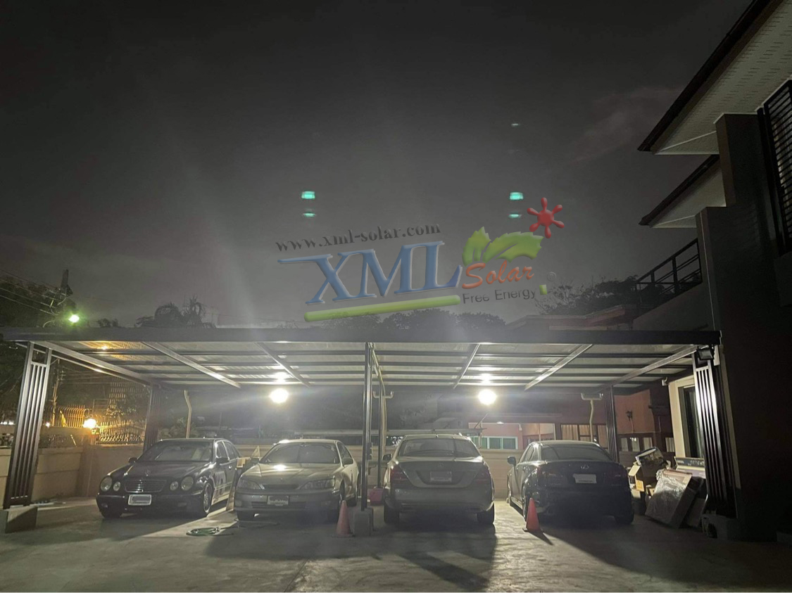 ไฟสปอตไลท์โซล่าเซลล์ 100 Watt กล่องสีน้ำตาล (เปิดได้ 3 แสง)