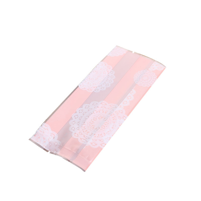 ถุงคุ๊กกี้ ถุงเบเกอรี่ แบบจีบข้าง สีชมพู 50 ใบ/ห่อ (Size : 5.5*13.5+3 cm.)