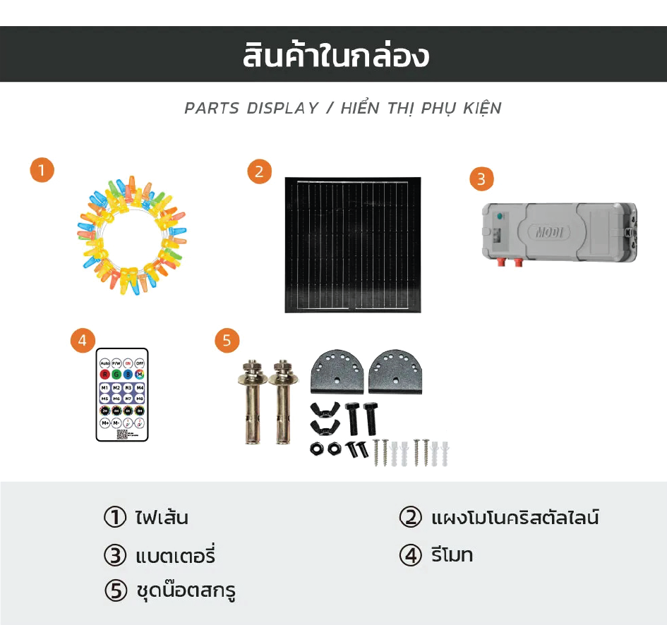 ไฟกระพริบโซล่าเซลล์ รุ่น MD-ICECREAM-10M (เเสง : เเสงหลากสี)