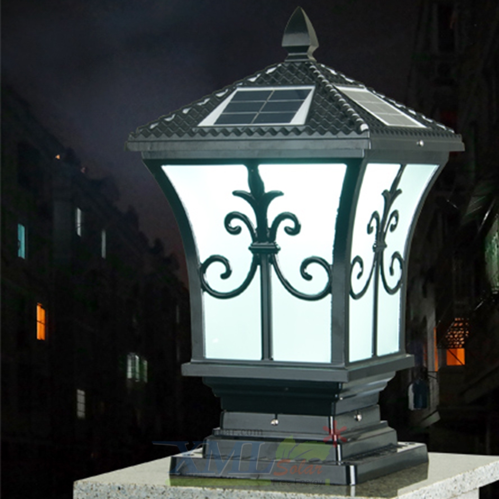 โคมไฟหัวเสาโซล่าเซลล์ + AC ทรง Grand เเบบที่ 2 (สีดำ) (เเสง : ขาว + เหลืองวอมไวท์) (45 cm.)