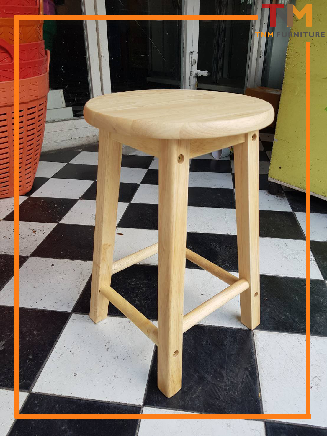 เก้าอี้ไม้ยางพารม หัวกลม 18นิ้ว