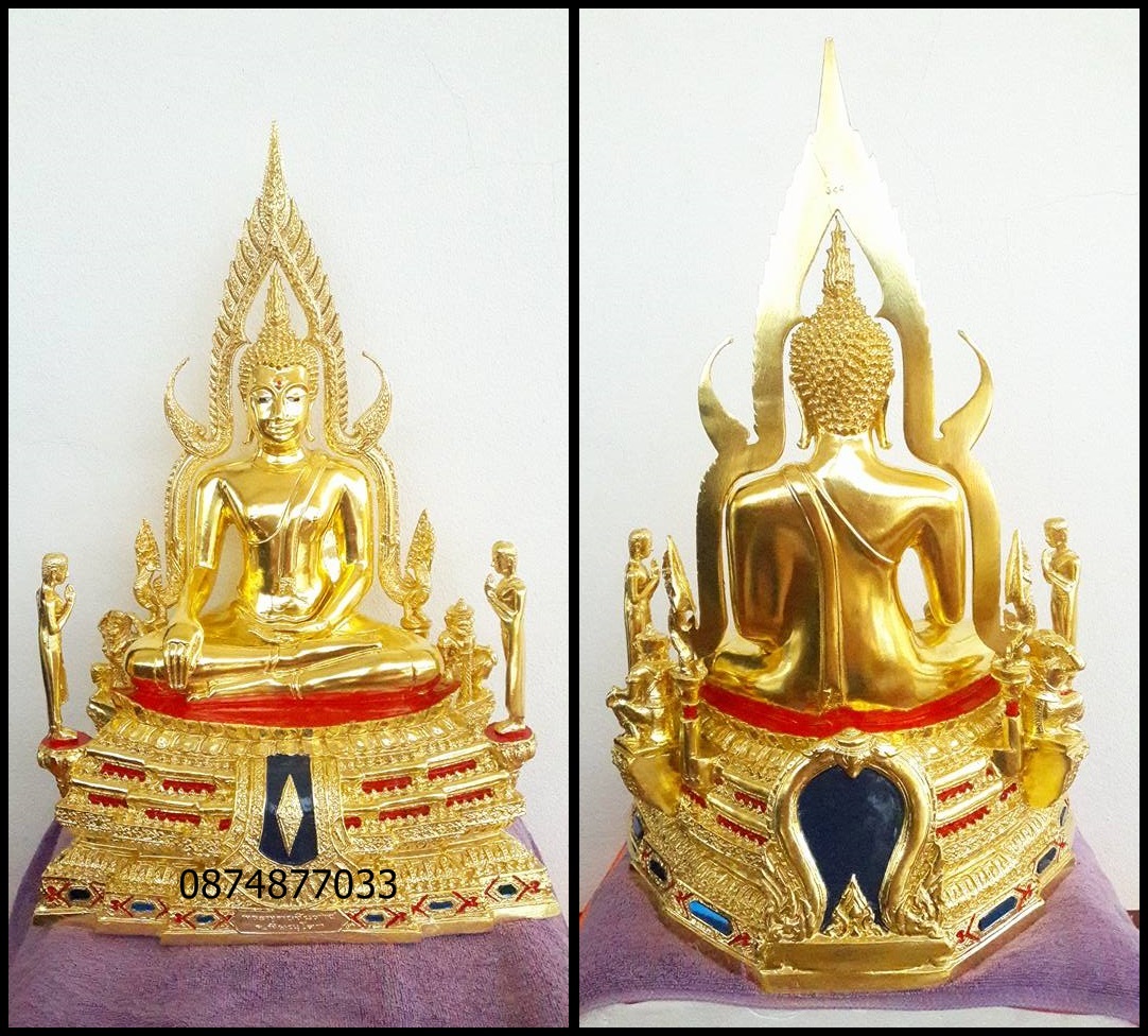 พระพุทธชินราชออกโดยวัดใหญ่ ขนาด9นิ้ว เนื้อทองเหลือง ลงรักปิดทองแท้ มีโมคคลา และสารีบุตร ออกโดยวัดใหญ่จังหวัดพิษณุโลก รหัส466