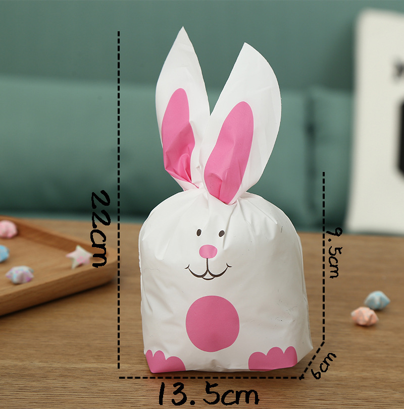 ถุงหูกระต่าย ถุงเบเกอรี่ หมีสีชมพู 50 ใบ/ห่อ (Size : 13.5*22+6 cm.)