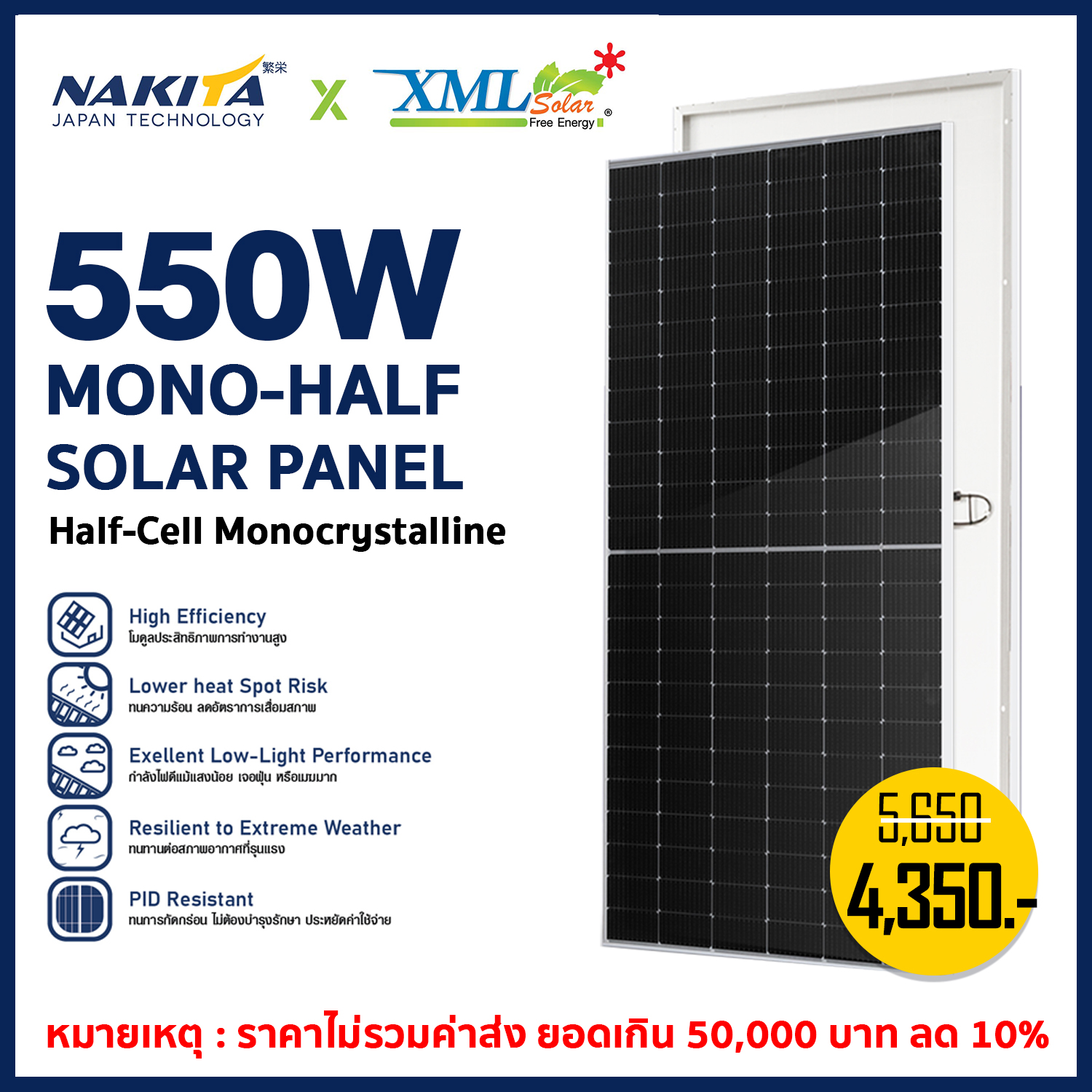 แผงโซล่าเซลล์ Half-Cell NAKITA 550W