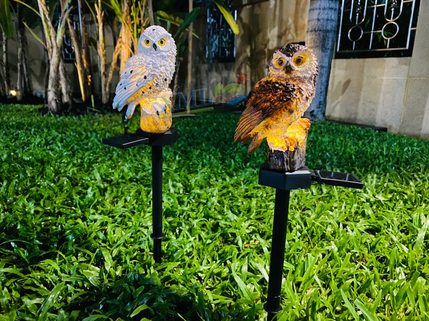 ไฟตุ๊กตาโซล่าเซลล์ ประดับสวน นกฮูก 1 LED (แสง : เหลืองวอมไวท์) 1 แถม 1