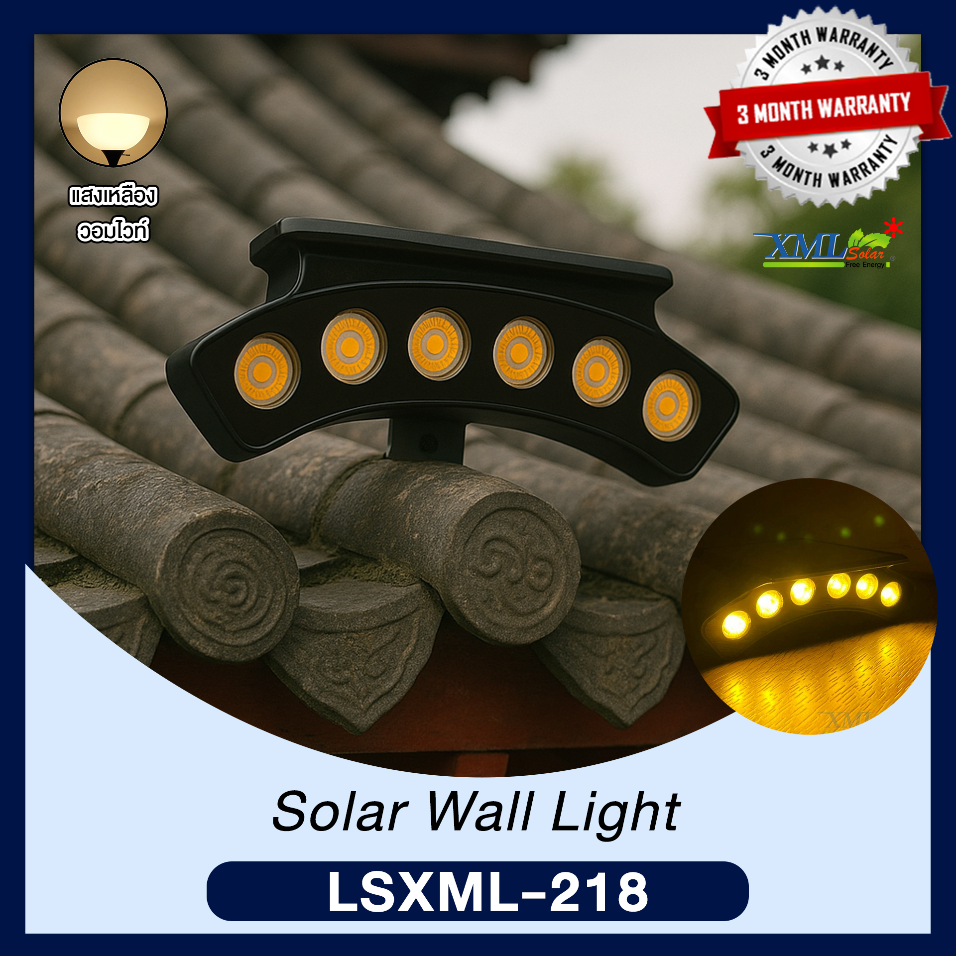 ไฟโซล่าเซลล์ติดหลังคาเก๋งจีน LSXML-218 (แสง : เหลืองวอมไวท์)