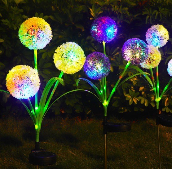 ไฟปักสนามโซล่าเซลล์ ทรงดอกไม้กลม สีขาว (แสง : หลากสี)(1 แถม 1)