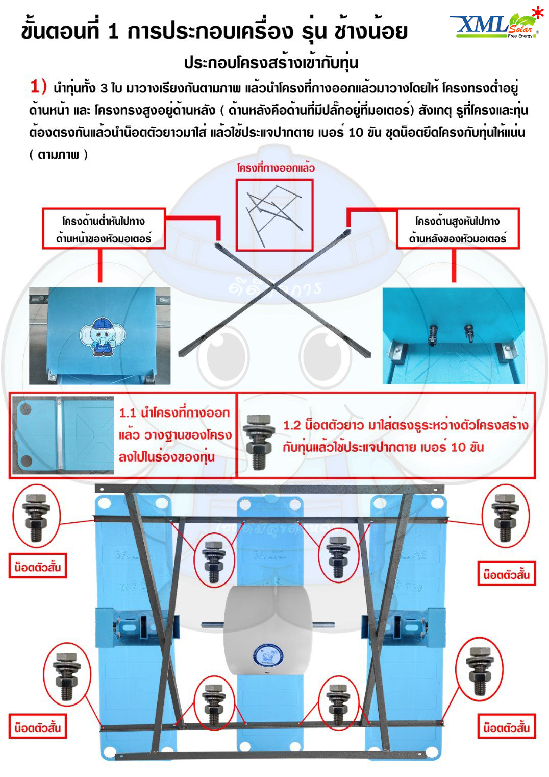 กังหันตีน้ำโซล่าเซลล์ รุ่นช้างน้อย 4 ใบพัด 3 ทุ่น