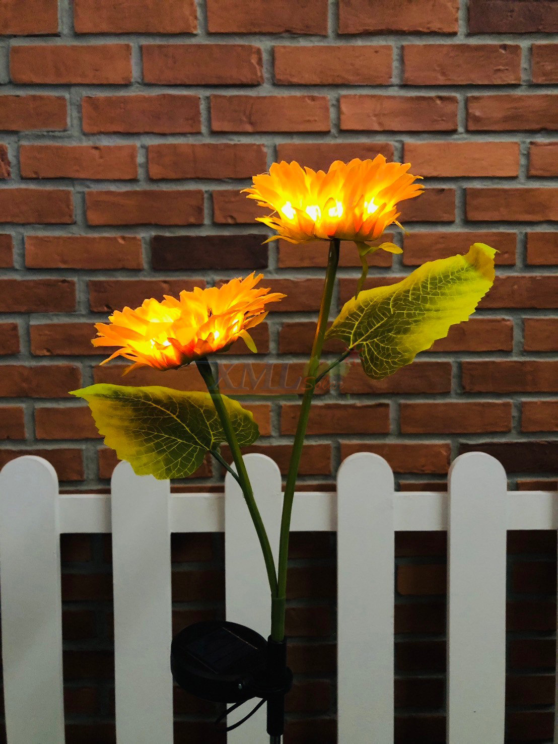 ไฟปักสนามโซล่าเซลล์ ทรงทานตะวัน 2 ดอก (แสง : เหลืองวอมไวท์)(1 แถม 1)