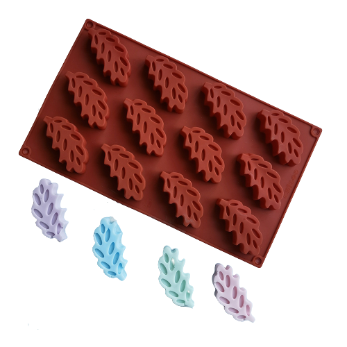 แม่พิมพ์ซิลิโคน พิมพ์สบู่ พิมพ์วุ้น พิมพ์ขนม รูปใบไม้ 12 ช่อง