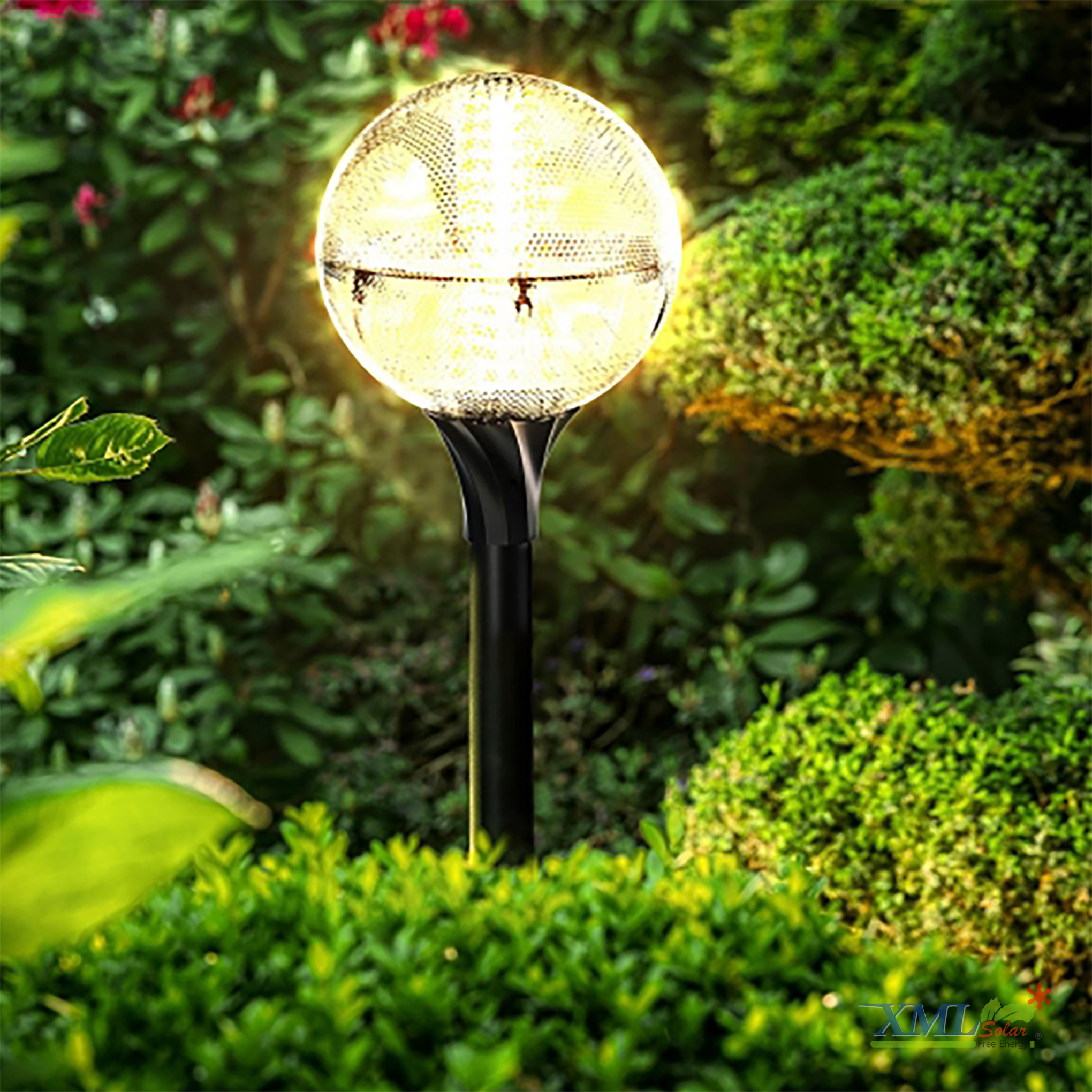 ไฟปักสนามสนามโซล่าเซลล์ ทรงกลมใส 15 lm ( แสง : เหลืองวอมไวท์)