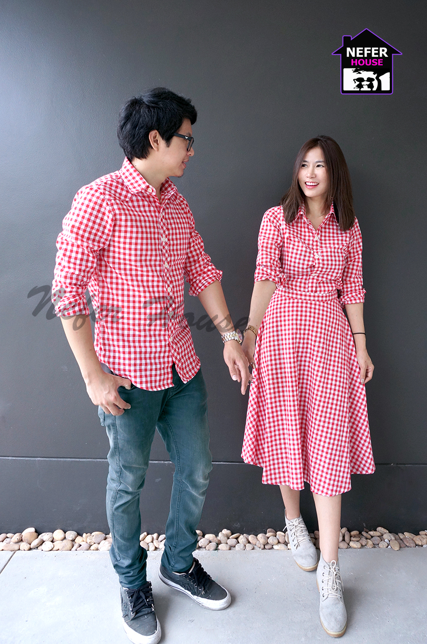 เสื้อเชิ้ตคู่เสื้อลายสก็ิอต