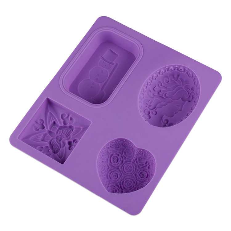 แม่พิมพ์ซิลิโคน พิมพ์สบู่ พิมพ์วุ้น พิมพ์ขนม คละลาย 4 ช่อง (น้ำหนักสบู่ : 50 - 100 g.)