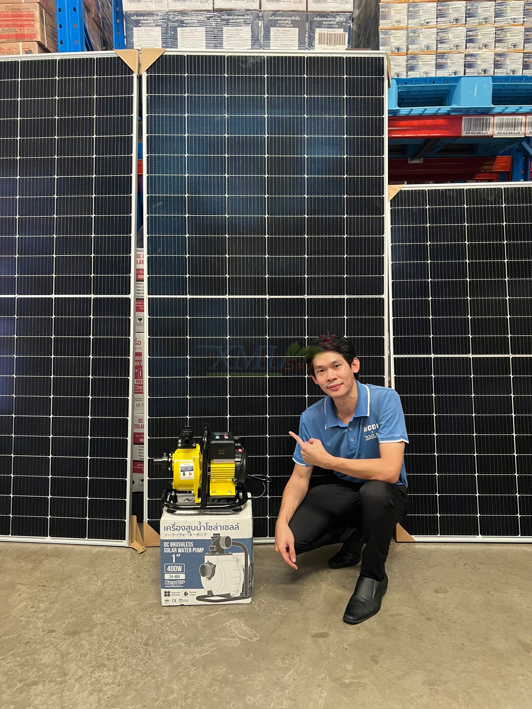 เครื่องสูบน้ำโซล่าเซลล์ (โข่งใหญ่) 400W / 48V. + เเผงโซล่าเซลล์ 580w