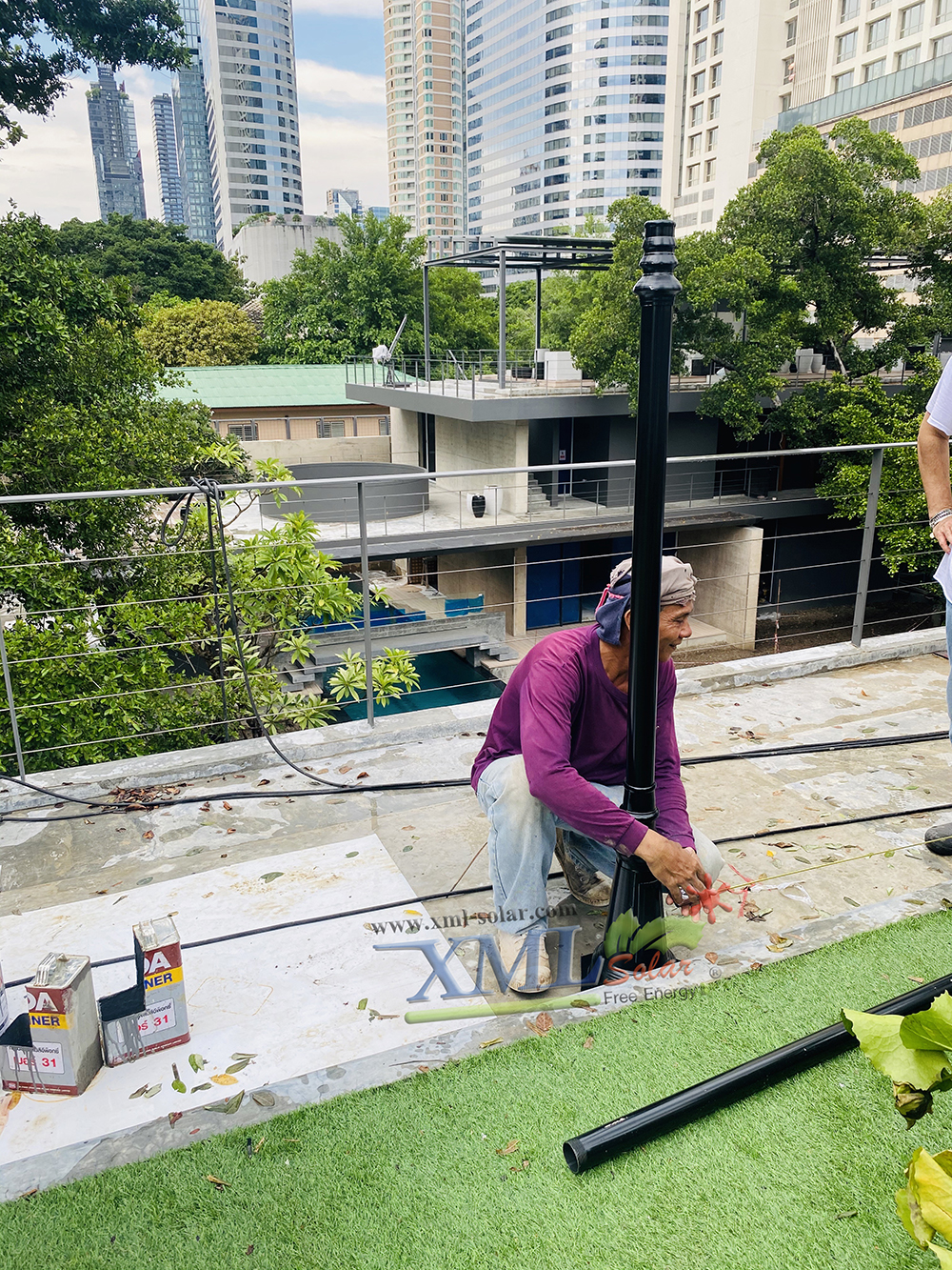 เสาไฟสนาม อะลูมิเนียม+เหล็กชุบดำ สูง 2.8 เมตร