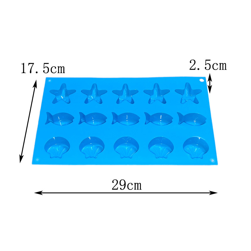 แม่พิมพ์ซิลิโคน พิมพ์สบู่ พิมพ์วุ้น พิมพ์ขนม รูป หอย สัตว์ทะเล 15 ช่อง
