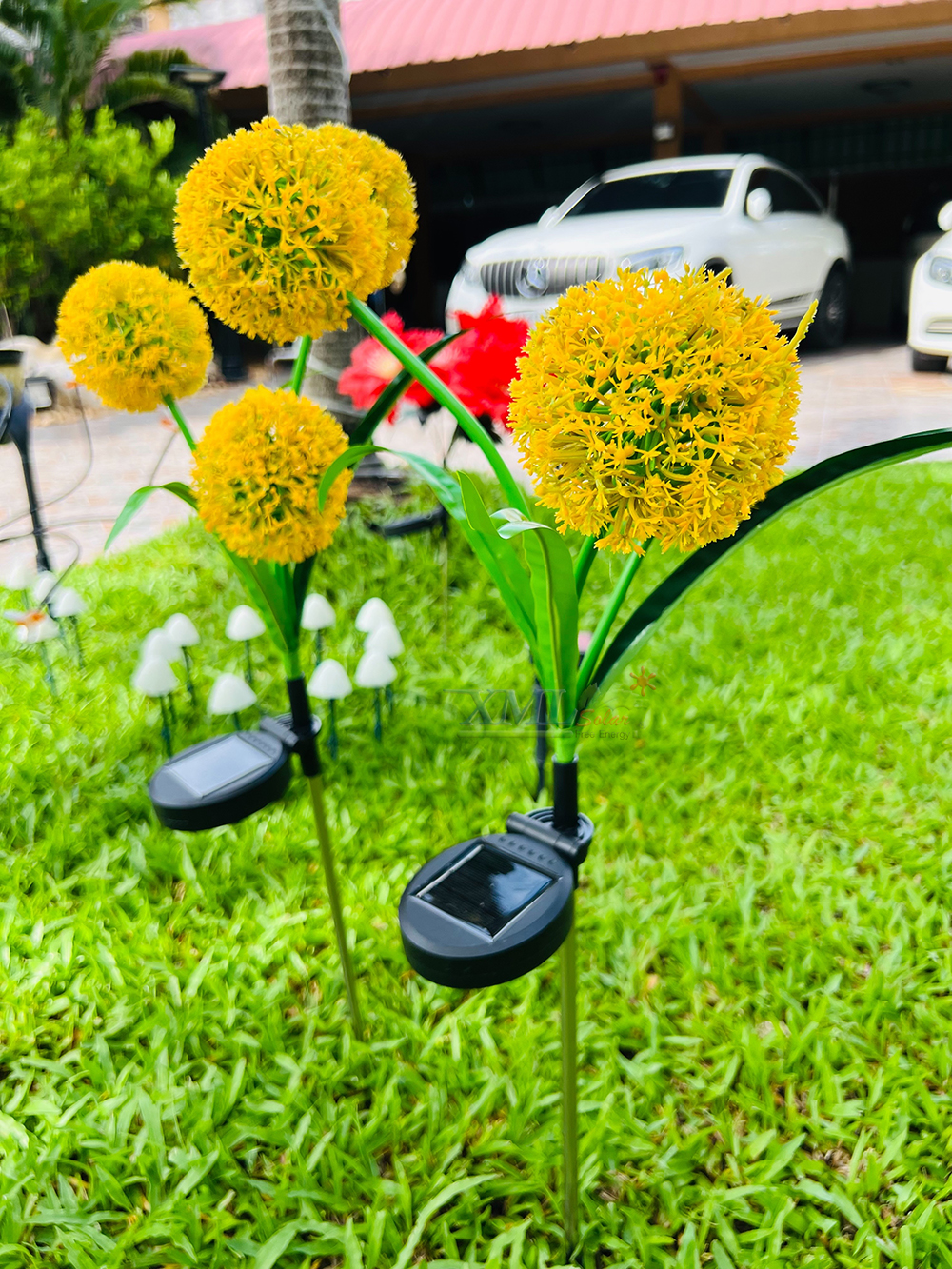 ไฟปักสนามโซล่าเซลล์ ทรงดอกไม้กลม (แสง : หลากสี)(1 แถม 1)