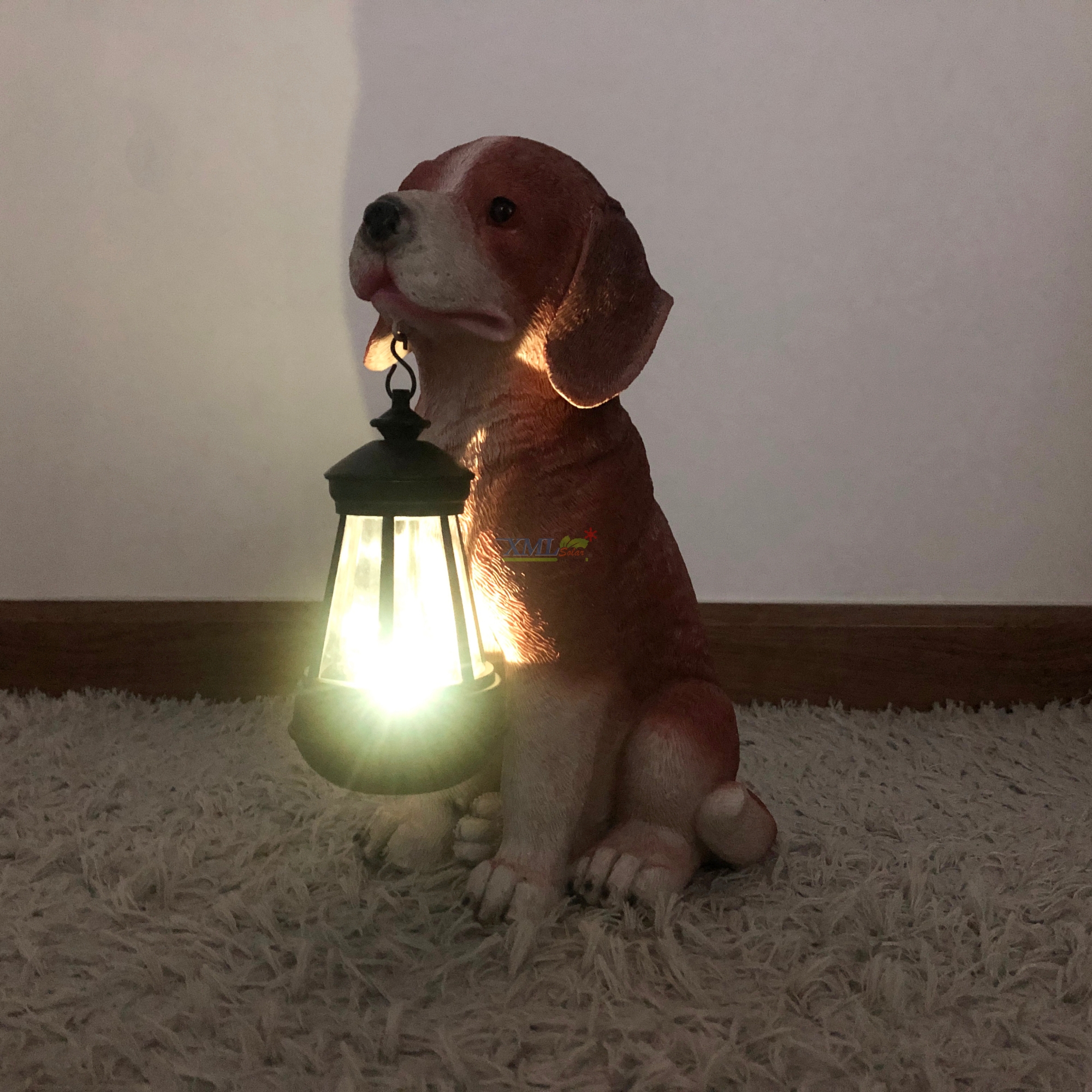 ไฟตุ๊กตาโซล่าเซลล์ ประดับสวน Red Brown Beagle 1 LED (แสง : เหลืองวอมไวท์)