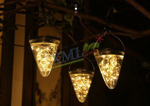 โคมไฟห้อยโซล่าเซลล์ ทรงกรวย รุ่น เม็ดChip (เปิดได้ 3 ฟังก์ชั่น) (แสง : เเหลืองวอมไวท์)