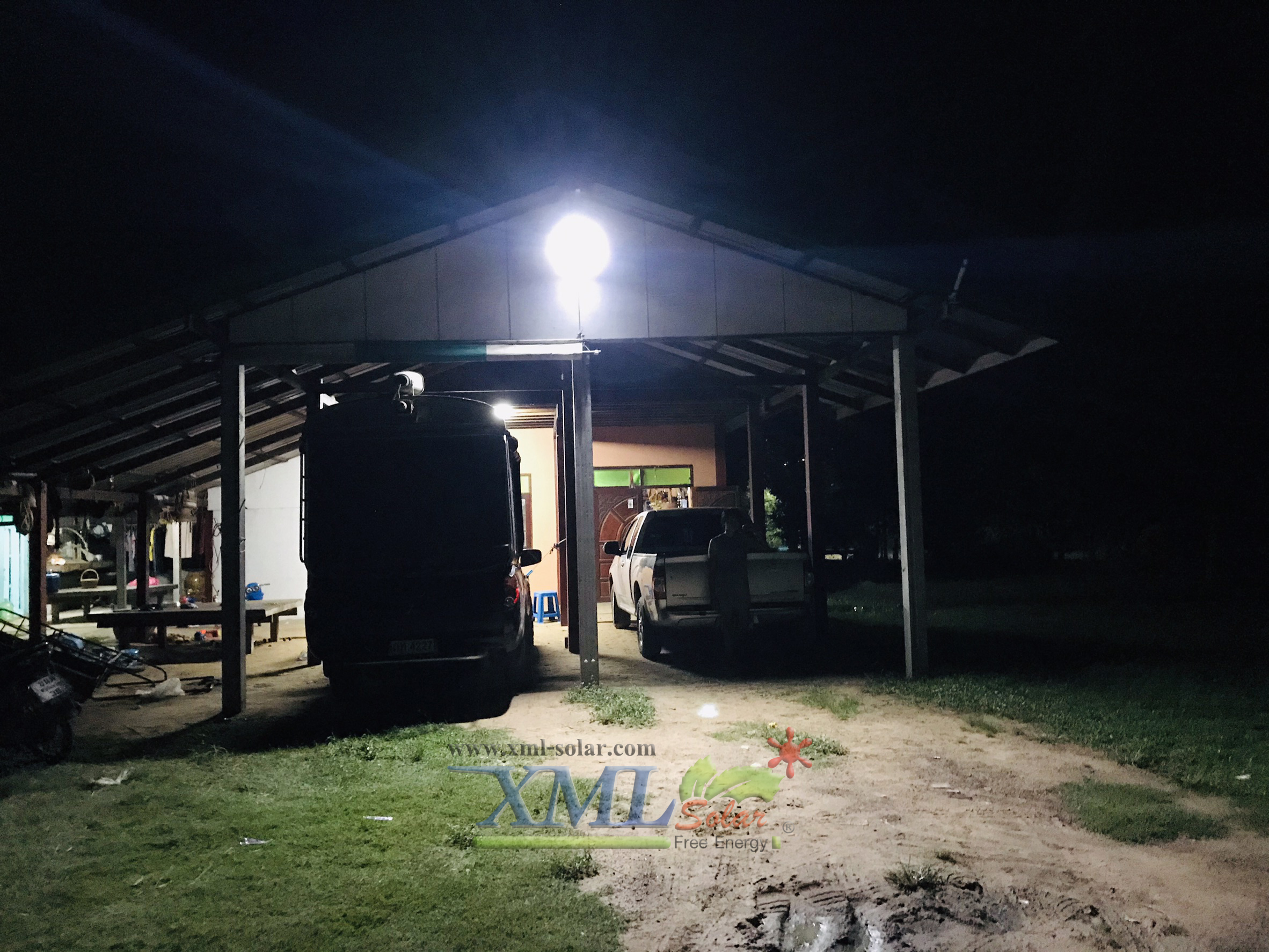 ไฟสปอตไลท์โซล่าเซลล์ 100 Watt กล่องสีน้ำตาล (เปิดได้ 3 แสง)