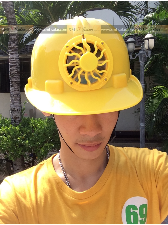 หมวกเซฟตี้ + พัดลมโซล่าเซลล์ (สีเหลือง)