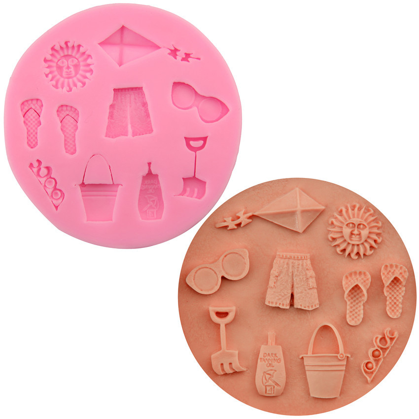 แม่พิมพ์ ซิลิโคน สำหรับทำฟองดองท์ กัมเพส รูปอุปกรณ์ชายหาด