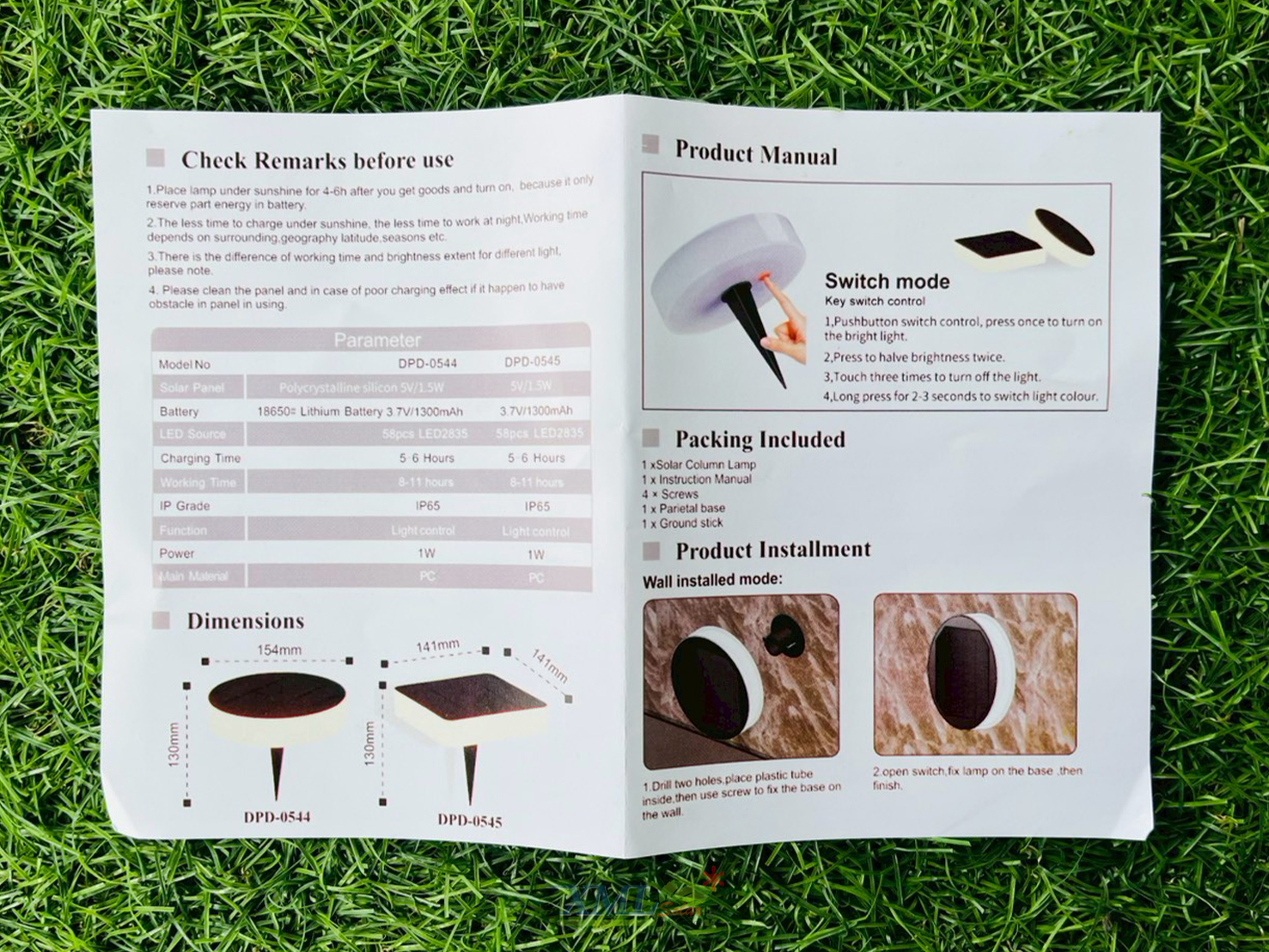 โคมไฟสนามโซล่าเซลล์ ทรงเหลี่ยม รุ่น DPD-0545 (แสง:ขาว + เหลืองวอมไวท์)