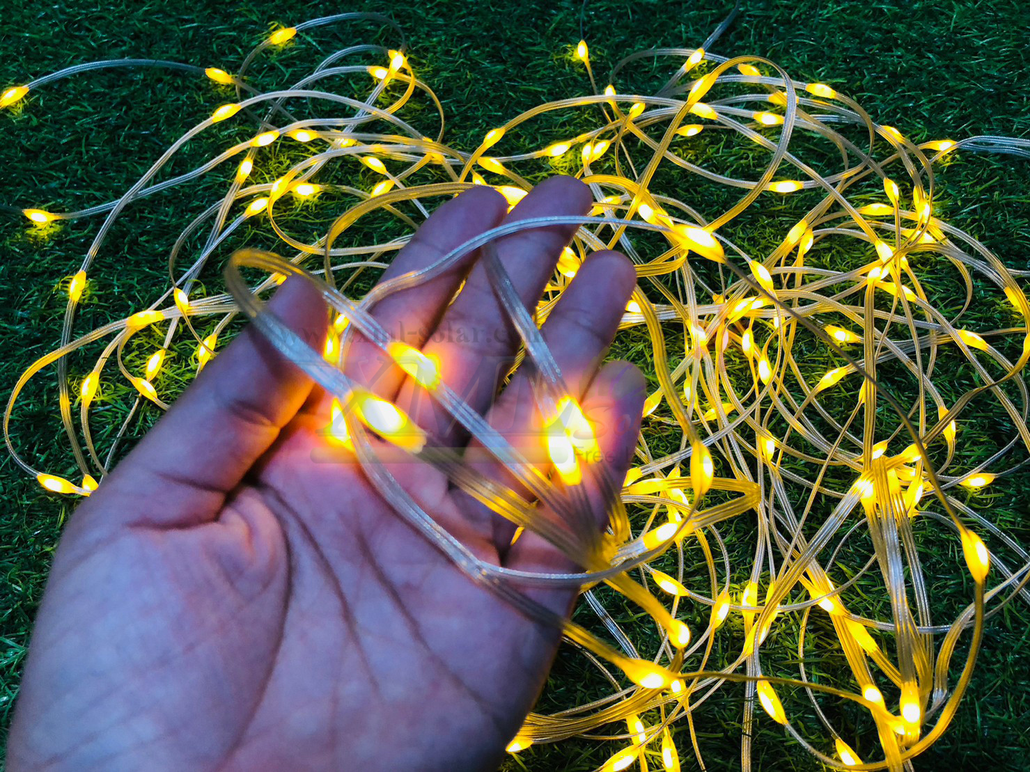 ไฟกระพริบโซล่าเซลล์ รุ่นใหม่สายขาว ยาว 20 เมตร (เเสง : เหลืองเข้ม)