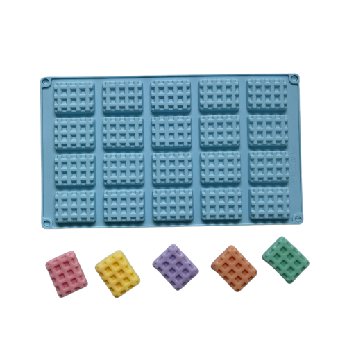 แม่พิมพ์ซิลิโคน พิมพ์สบู่ พิมพ์วุ้น พิมพ์ขนม รูปวาฟเฟิล 20 ช่อง (พิมพ์สีฟ้า)
