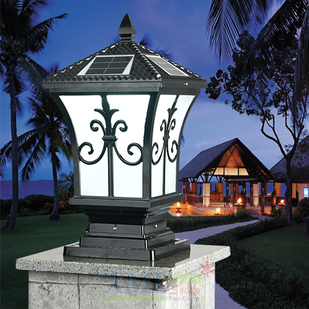 โคมไฟหัวเสาโซล่าเซลล์ + AC ทรง Grand เเบบที่ 2 (สีดำ) (เเสง : ขาว + เหลืองวอมไวท์) (45 cm.)