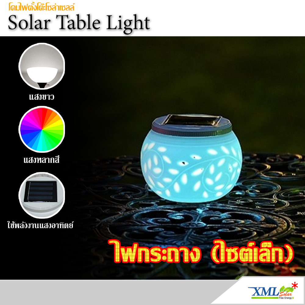 ไฟกระถางโซล่าเซลล์ ตกเเต่งตั้งโต๊ะ (แสง : ขาว , หลากสี)(ไซต์เล็ก)