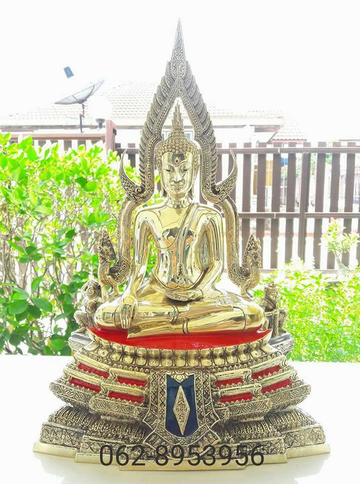 พระพุทธชินราชฐาน2 ชั้นพิมพ์ใหญ่ ขนาด 5.9 นิ้วทองเหลืองขัดมัน รหัส0007