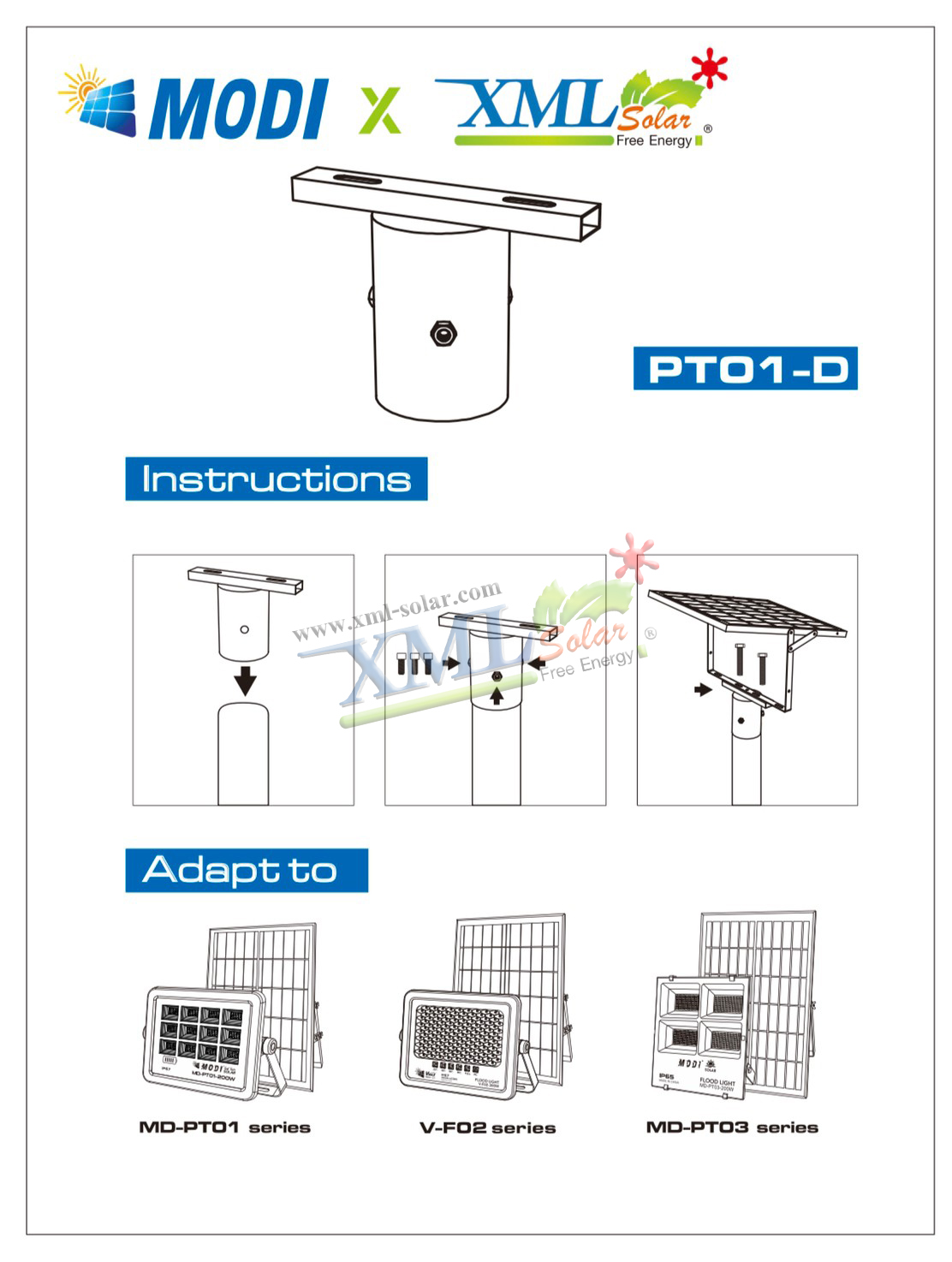 ขายึดหัวเสาสำหรับสปอร์ตไลท์ รุ่น PT01-D