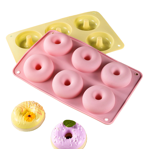 แม่พิมพ์ซิลิโคน พิมพ์สบู่ พิมพ์วุ้น พิมพ์ขนม รูปโดนัท 6 ช่อง (น้ำหนักสบู่ 80 กรัม) (พิมพ์สีชมพู)