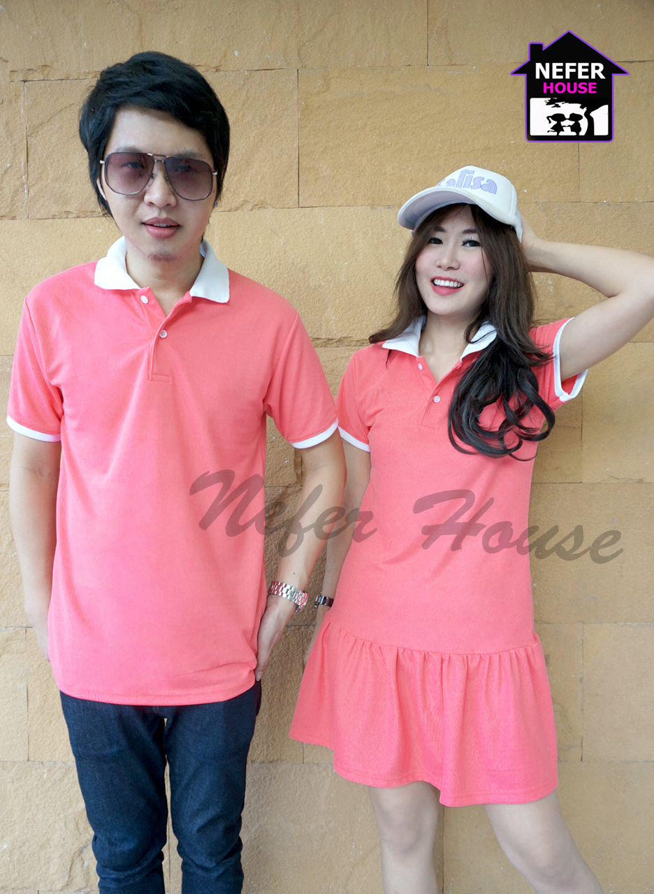 เสื้อคู่รักโปโล สีชมพูอมโอรส