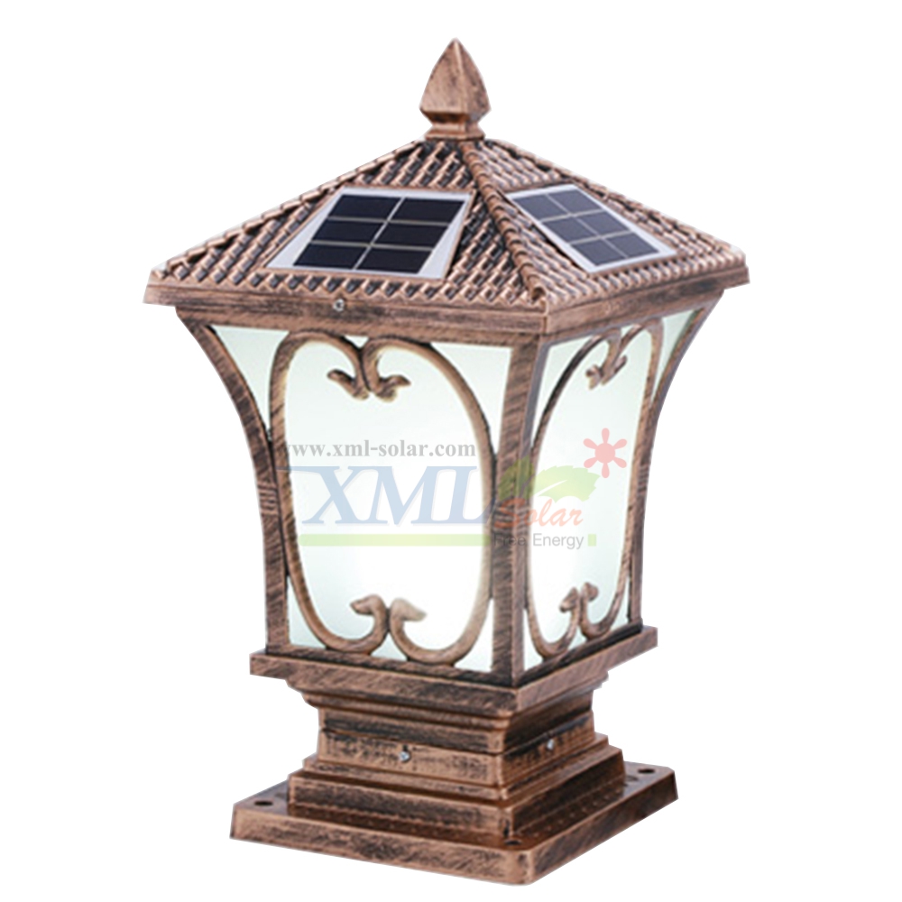 โคมไฟหัวเสาโซล่าเซลล์ + AC ทรง Grand เเบบที่ 1 (สีทอง) (เเสง : ขาว)