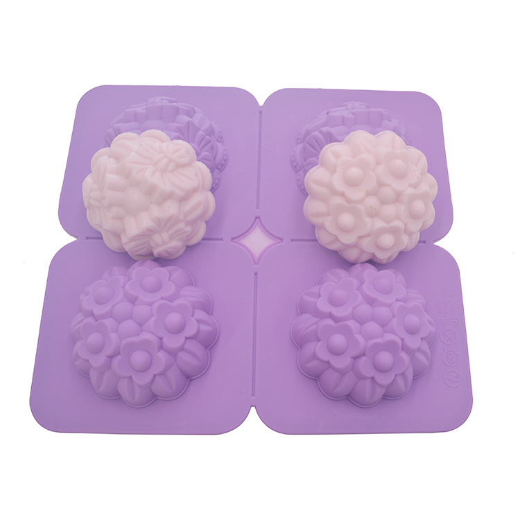 แม่พิมพ์ซิลิโคน พิมพ์สบู่ พิมพ์วุ้น พิมพ์ขนม รูปดอกไม้ 4 ช่อง (น้ำหนักสบู่ : 80 G.)