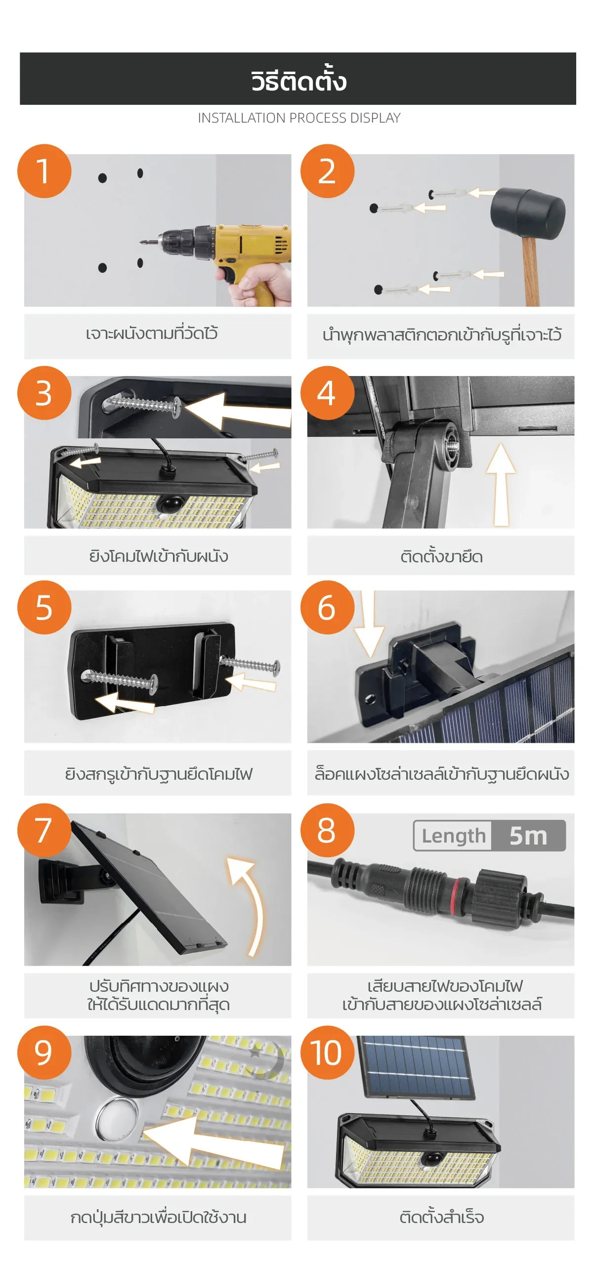 โคมไฟผนังโซล่าเซลล์ 48 LED + Motion Sensor (แสง : ขาว)