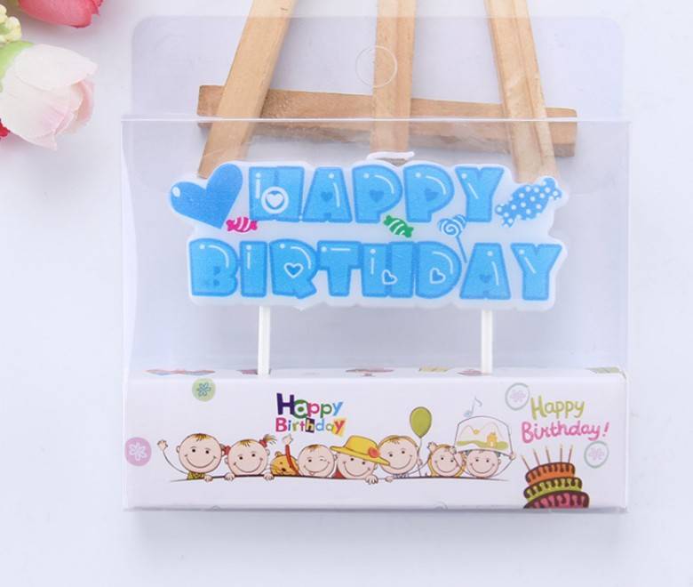 เทียนวันเกิด รูป HAPPY BIRTHDAY สีฟ้า