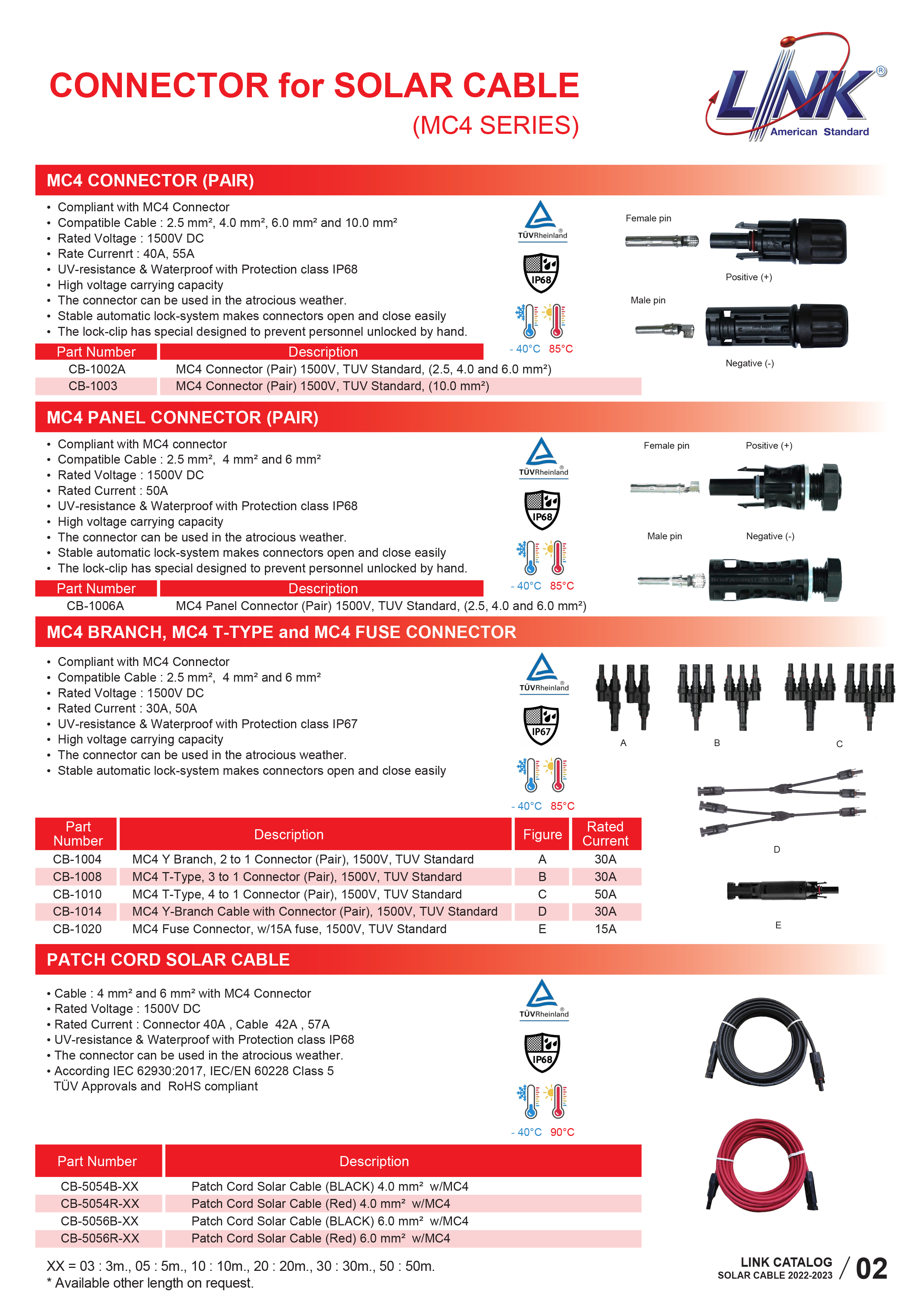 สายพ่วงโซล่าเซลล์ LINK รุ่น CB-5054R-05 4 Sq.mm ยาว 5 เมตร สีแดง